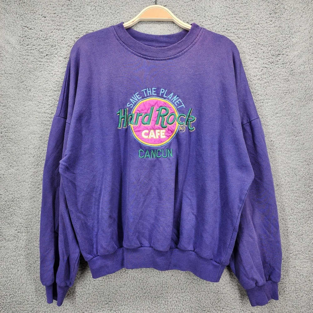 Vintage Hard Rock Cafe Cancun Sweatshirt Large Save The Planet Purple Crewneck